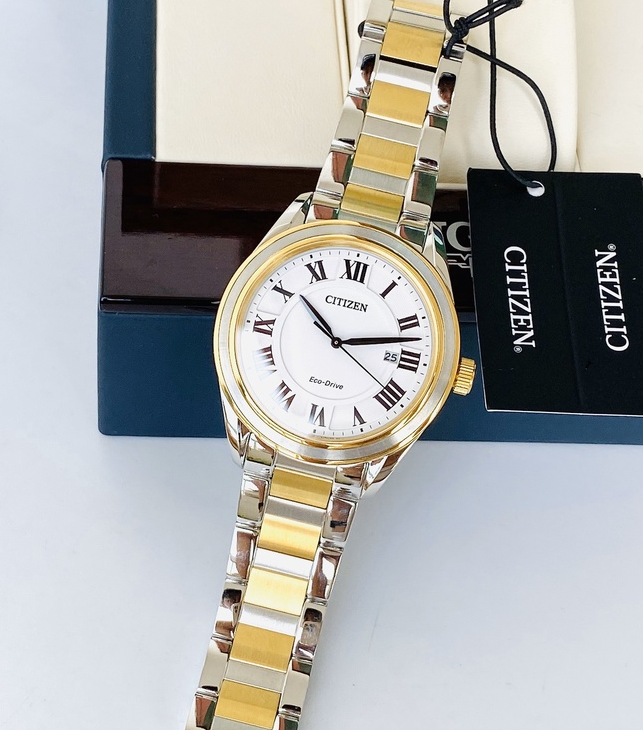 Pre-owned Citizen Arezzo Dual Aw1694-50a Tone Eco-drive Sapphire Crystal Men's Watch
