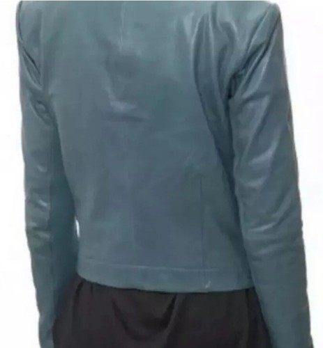 Pre-owned Veda Classic Leather Teal Moto Jacket Size Small Msrp $898 In Green