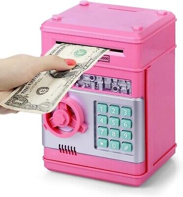 PINK Kids Mini Safe Electronic Piggy Bank Cash Coin Box Money Saving   