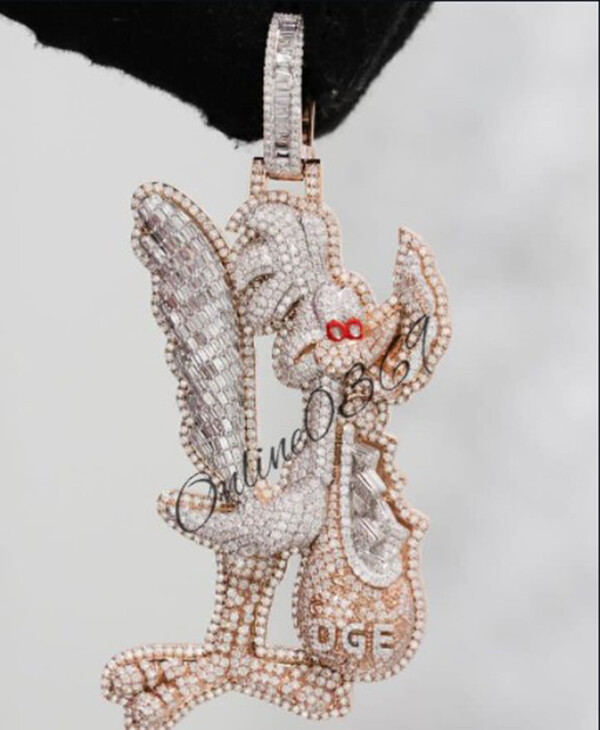 Pre-owned Online0369 Mens 2.40ct Baguette Cubic Zirconia Bird Charm Pendant Fine Silver Free Stud In White
