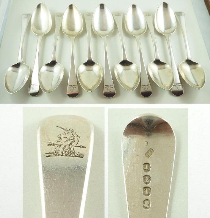 Lot of 11 Antique Georgian Sterling Silver Tablespoons or Dessert