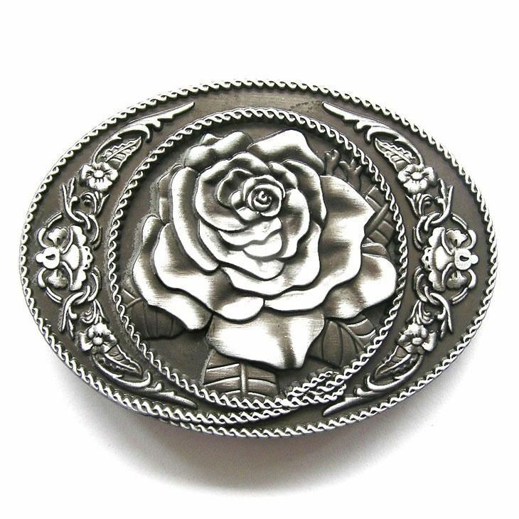 Rose Flower Western Oval Vintage Belt Buckle