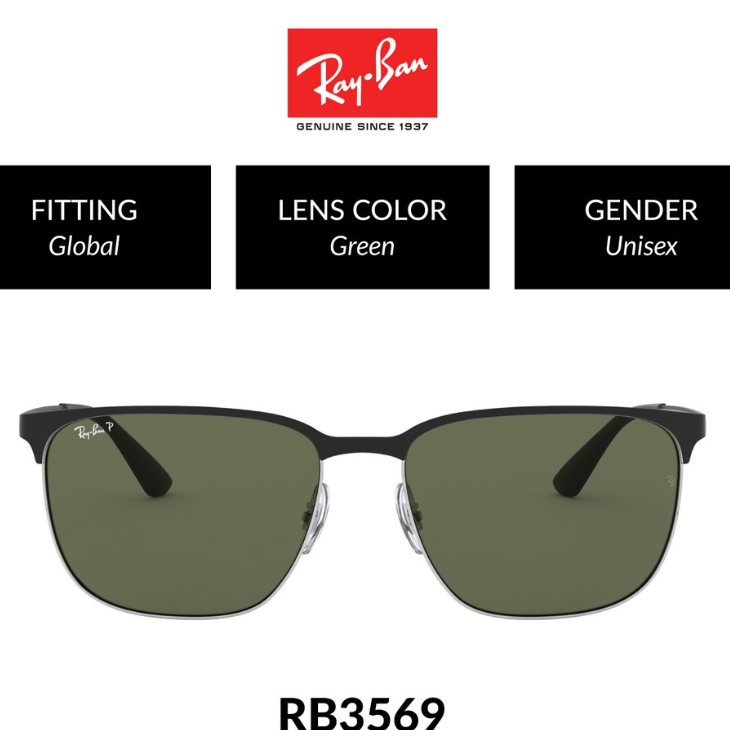 Pre-owned Ray Ban Ray-ban Unisex Global Fitting Sunglasses - Size 59mm Rb3569 90049a In Green