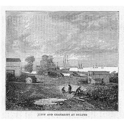 DULUTH,Minnesota Jetties and Granaries - Antique Print 1871