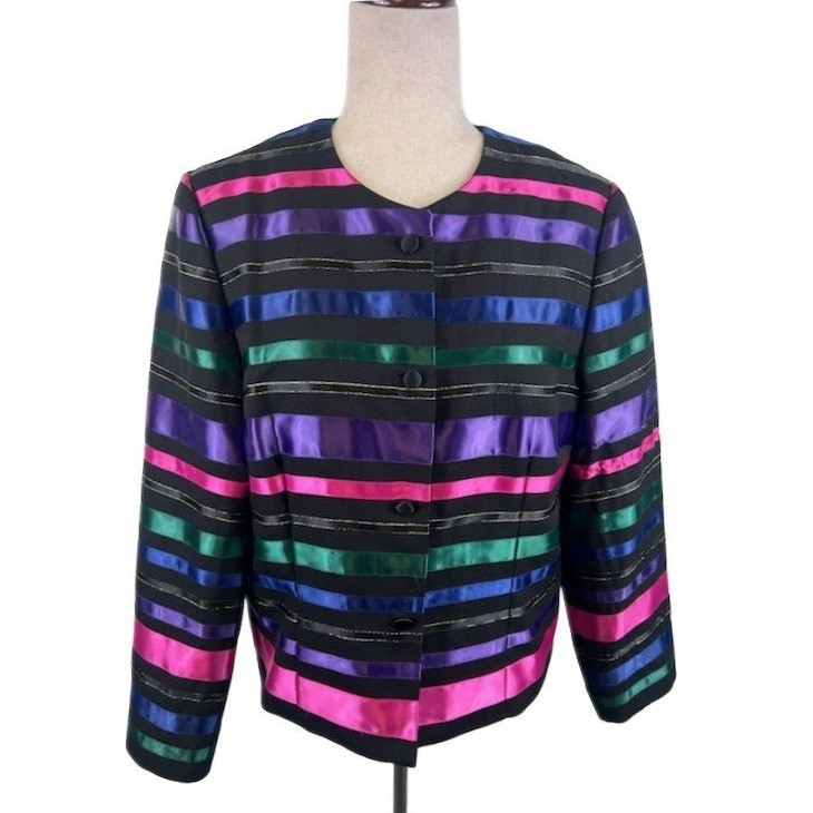 Talbots Blazer Jacket Women's Size 12 Colorful Stripe Button Front Holiday