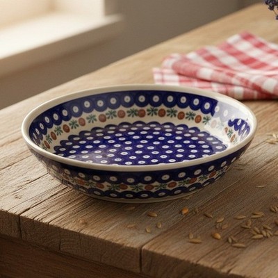 Boleslawiec Polish Pottery Pasta Bowl, Vintage Blue & White Stoneware Tableware