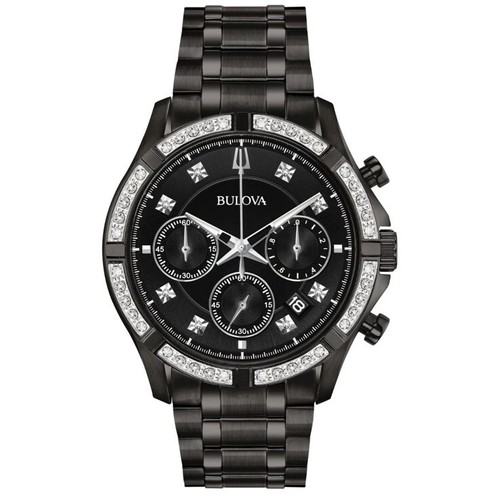 Pre-owned Bulova Men's Quartz Chronograph Diamond Accent Black Watch 46mm 98e118