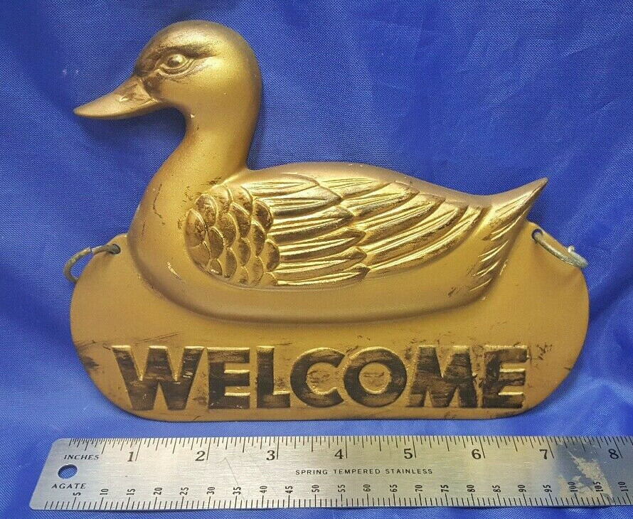Brass Duck Welcome Door Hanger or Wall Hanging 7 3/4