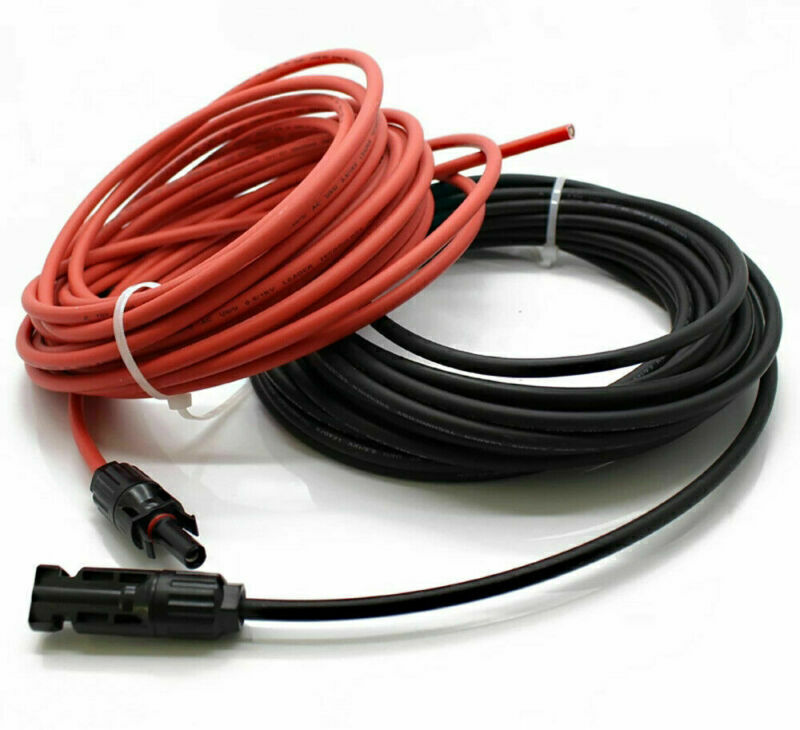Black+Red 10/12AWG Solar Panel Extension Cable Silicone Flexible Wire Connectors
