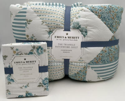 Pottery Barn Kids Emily & Meritt Triangle Patchwork TWIN Quilt & Sham ~ Multi