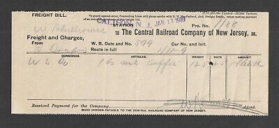 1909 THE CENTRAL RAILROAD CO of NEW JERSEY FREIGHT BILL CALIFON NJ