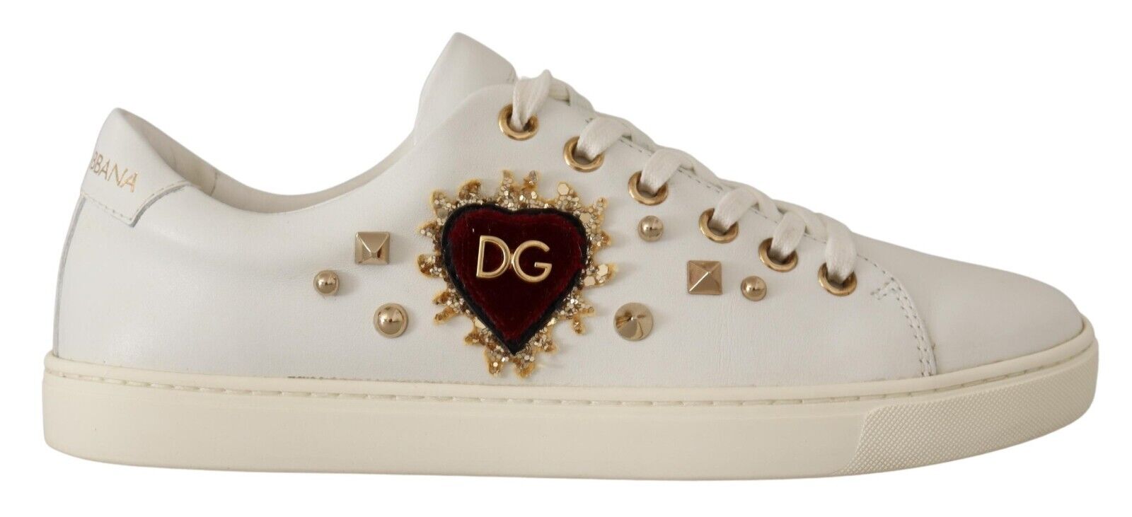 DOLCE & GABBANA Shoes White Leather Gold Red Heart Sneakers DOLCE & GABBANA Shoes White Leather Gold Red Heart Sneakers