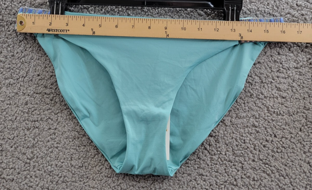 BECCA Fiesta Avery Low Rise Bikini Bottom Women's L Mineral Crochet Trim Pull On - Picture 4 of 14