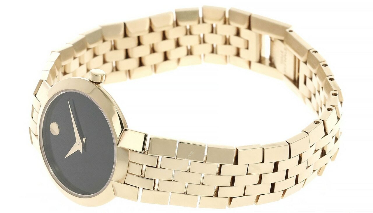 Pre-owned Movado Faceto 25mm Quartz Black Museum Dial Gold Women's Watch 0605045