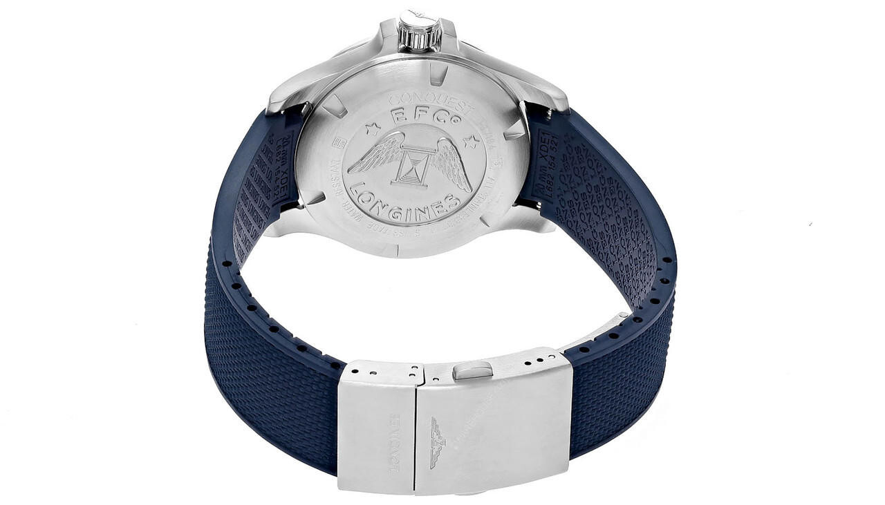 Pre-owned Longines Conquest V.h.p Quartz 41mm Gmt Blue Rubber Men's Watch L3.718.4.96.9