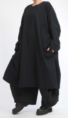 PLUS SIZE DARK NAVY WOOL BLEND WARM 2 POCKETS DRESS/LONG TUNIC Size 28-36