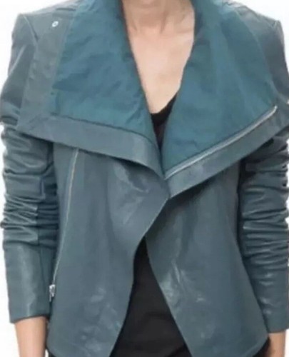 Pre-owned Veda Classic Leather Teal Moto Jacket Size Small Msrp $898 In Green