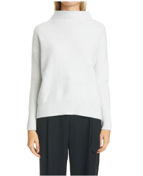 

VINCE Heather Platinum Очень уютный мягкий кашемировый пуловер с высоким воротником-воронкой  4/6, Серебряный