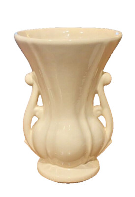 8'' FLOWER VASE! Vintage McCOY ART pottery: gloss WHITE glaze no chips 