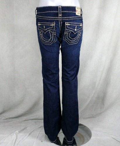 Pre-owned True Religion Jeans Women's Billy Super T Straight Retribution Natural Stitch In Blue