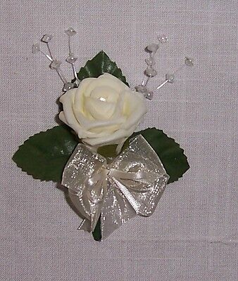 wedding flowers single rose buttonhole with organza & satin ribbons & crystals