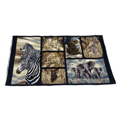 Wild Africa Fabric Panel 23 x42  Robert Kaufman Cotton Quilting Elephant Zebra 