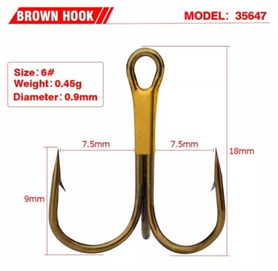 25 or 50pc Treble Hooks~Bronze finish~High Carbon Steel~Choose Size~FREE Ship