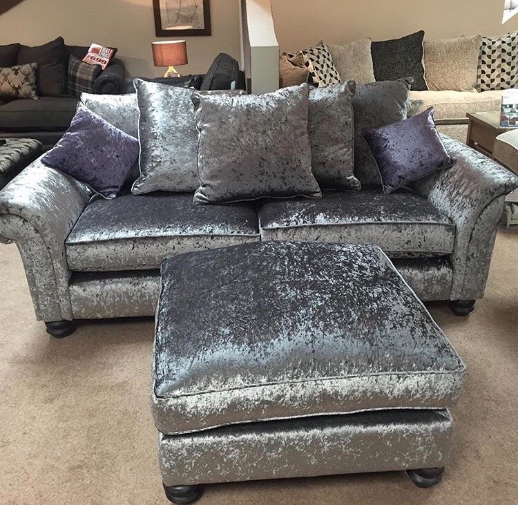 Crushed Velvet Sofa and Large Footstool | in Barry, Vale of Glamorgan