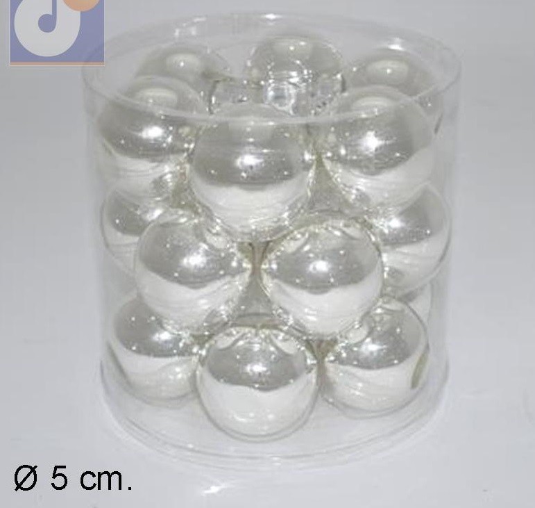 18 Palle Vetro Diametro 5cm Lucide Silver Decorazione Albero Natale dfh