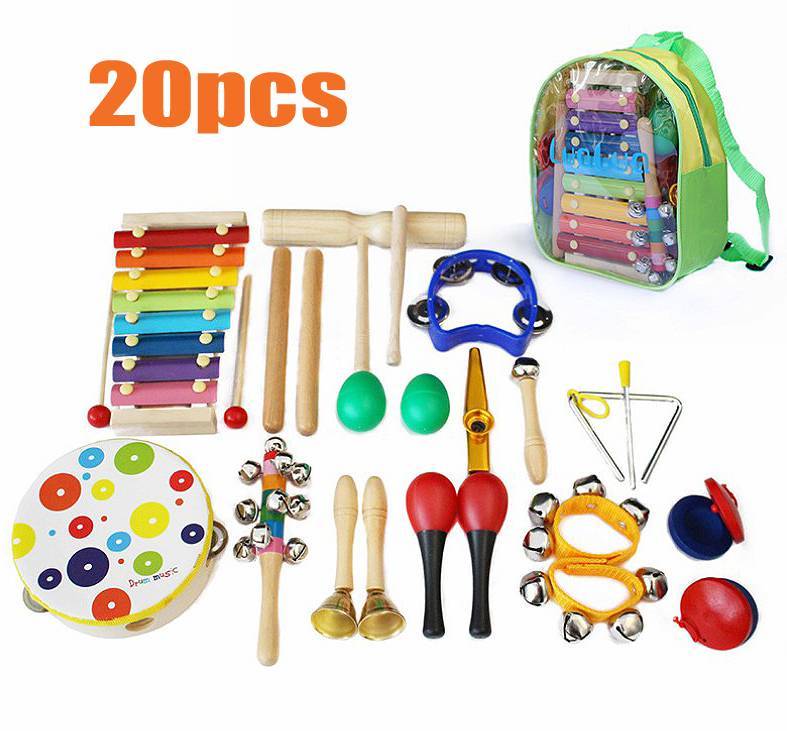 20PCs Wooden Kids Musical Instruments Set Toys Music Percussion Great