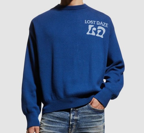 Pre-owned Lost Daze $950  Men Blue All Hope Is Lost Graphic Oversized Cashmere Sweater Sz L