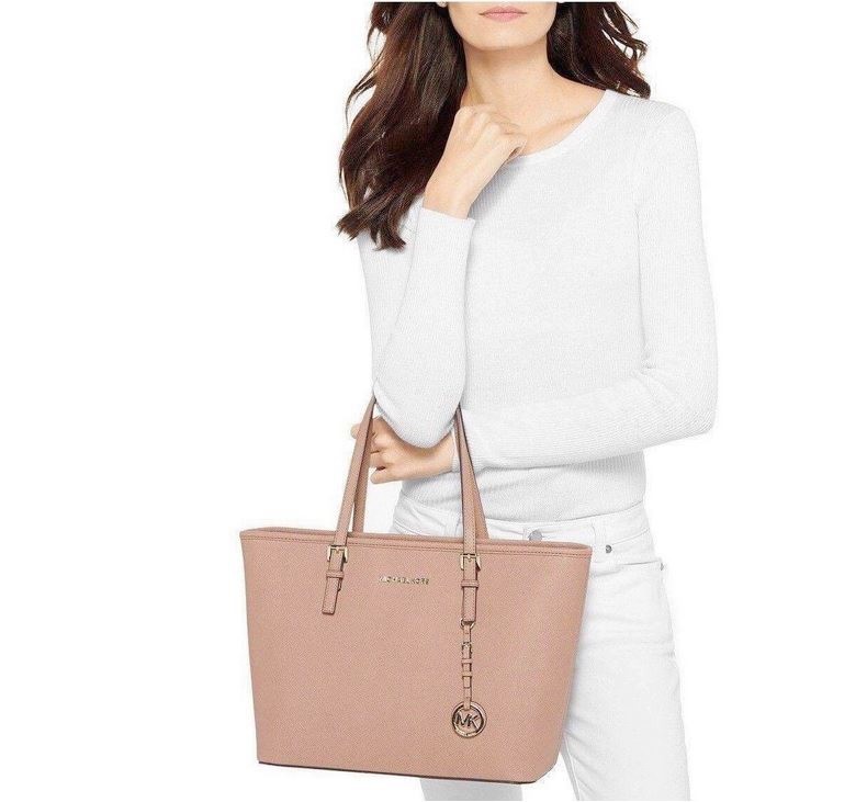 NWT Michael Kors Jet Set Travel Top Zip Leather Bag Shoulder Tote BLUSH PINK