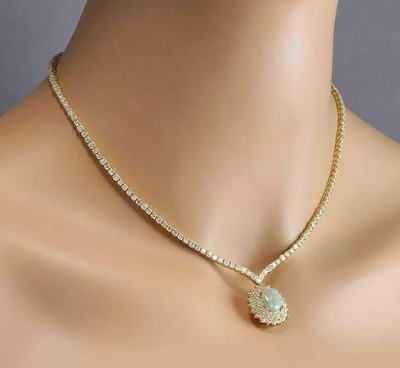 12Ct Oval Cut Lab-Created Fire Opal Women's Necklace 14K Yellow Gold Finish