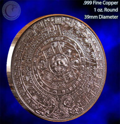 "Aztec Calendar" 1 oz .999 Copper Round Beautiful Design