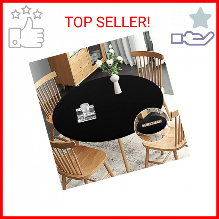 Obstal Fitted Round Table Cloth, Reversible Waterproof Stain Resistant Elastic S