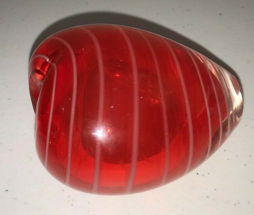 Red Swirl Heart Shaped Heavy Glass Paperweight Vase