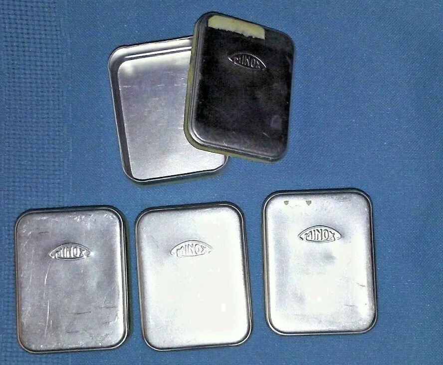 4 Empty Aluminium Minox Subminiature Film Cassette Boxes