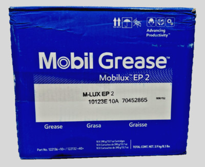 Mobilux EP 2, 14 oz, Cartridge, NLGI 2 Extreme Pressure Grease '' Pack of 10  ''