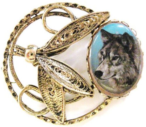 Dream Catcher Wolf Gold Plated Original Art Pin