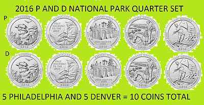 2016 P & D America the Beautiful Quarter 10 Coin Set