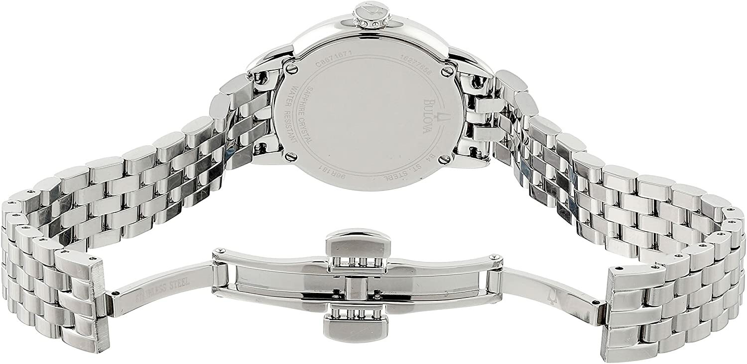 Pre-owned Bulova 96r181 72 Diamonds Silver Tone White Dial Sapphire Womens Dress Watch
