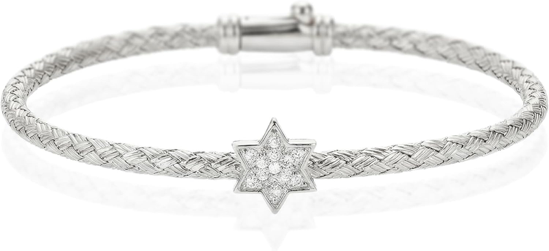 Star of David Bangle Bracelet Sterling Silver CZ Jewish Women Gift