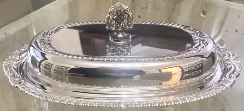 Sheridan Taunton Vintage Silver Plate Baroque 3-Pc Oval Covered Butter Dish