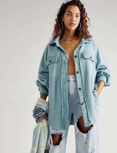 

Рубиновая рубашка Free People, объемная флисовая куртка на пуговицах, куртка Mountain, Blue green
