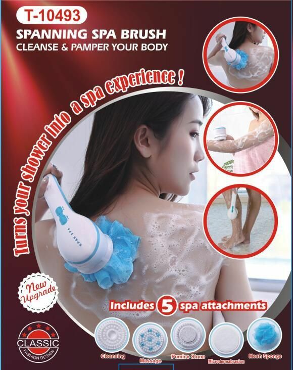 Spazzola Elettrica Bagno Doccia Con 5 Testine Rotante Cura Corpo T-10493 linq