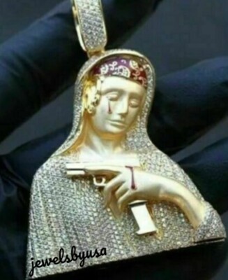 Pre-owned Nsg 3d Enamel Queen Nefertiti Men's 3.21ct Tester Passing Moissanite Pendant Silver In White