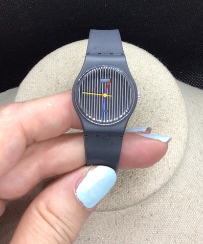 Vintage Swatch Black Plastic Wrist Watch 