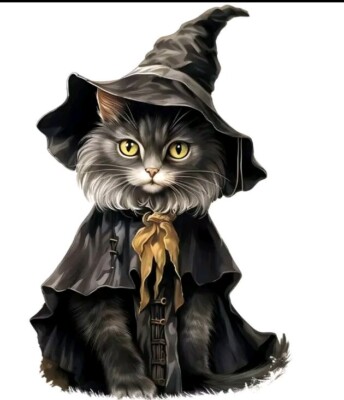 Black Kitty Cat Witch Wizard 2D Acrylic Hanging Ornament Halloween Gothic Xmas 