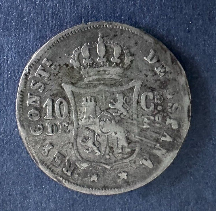 1885 Silver Philippines 10 Centesimos Silver Coin