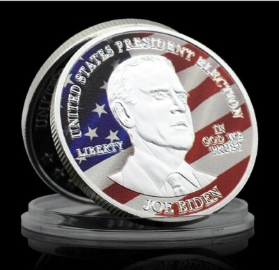 PRÄSIDENT JOE BIDEN / USA - MEDAILLE - KOLORIERT - SILBER AUFLAGE - SELTEN